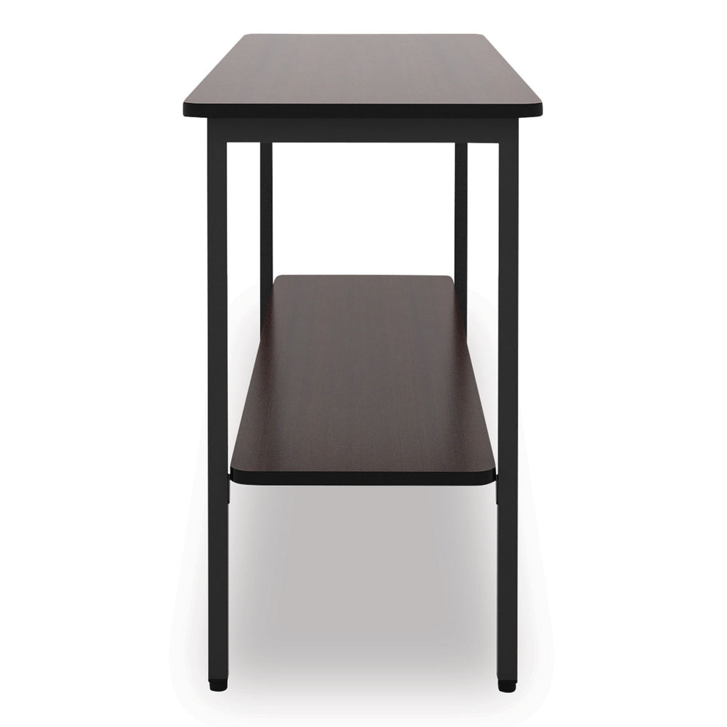 OfficeWorks One-Shelf Utility Table, Rectangular, 47.25" x 17.7" x 29.5", Walnut Top, Black Base/Legs