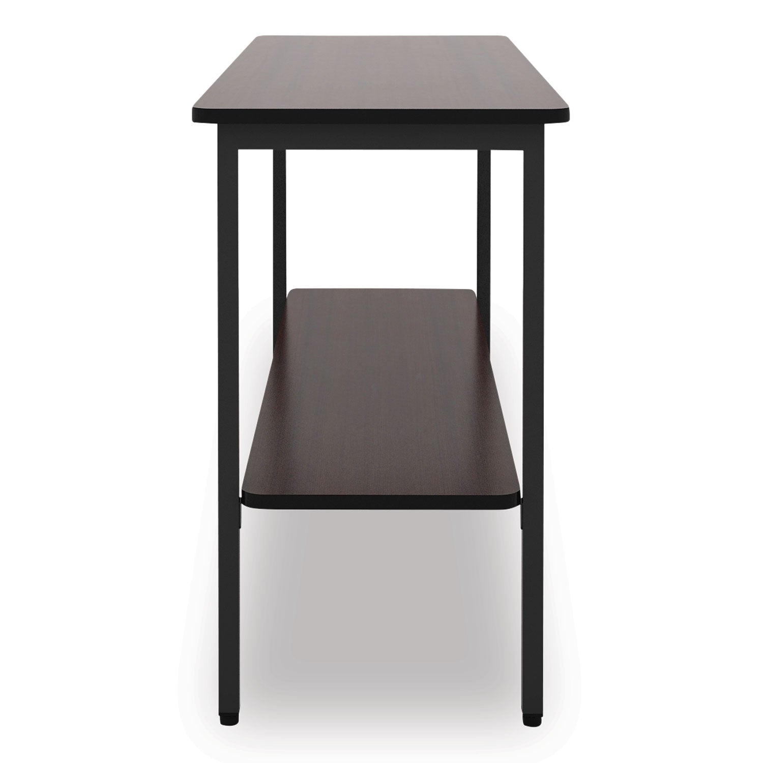 OfficeWorks One-Shelf Utility Table, Rectangular, 47.25" x 17.7" x 29.5", Walnut Top, Black Base/Legs