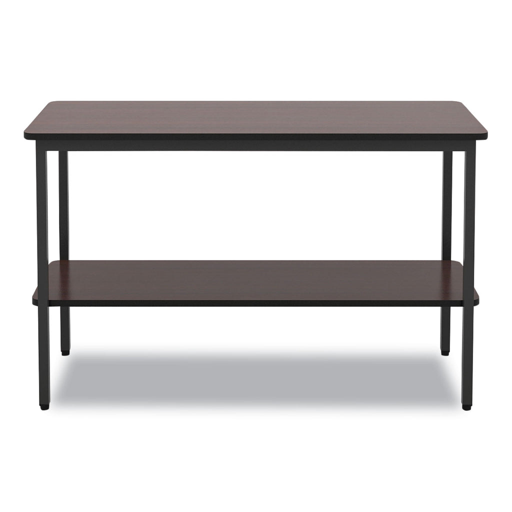 OfficeWorks One-Shelf Utility Table, Rectangular, 47.25" x 17.7" x 29.5", Walnut Top, Black Base/Legs