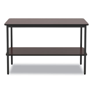 OfficeWorks One-Shelf Utility Table, Rectangular, 47.25" x 17.7" x 29.5", Walnut Top, Black Base/Legs