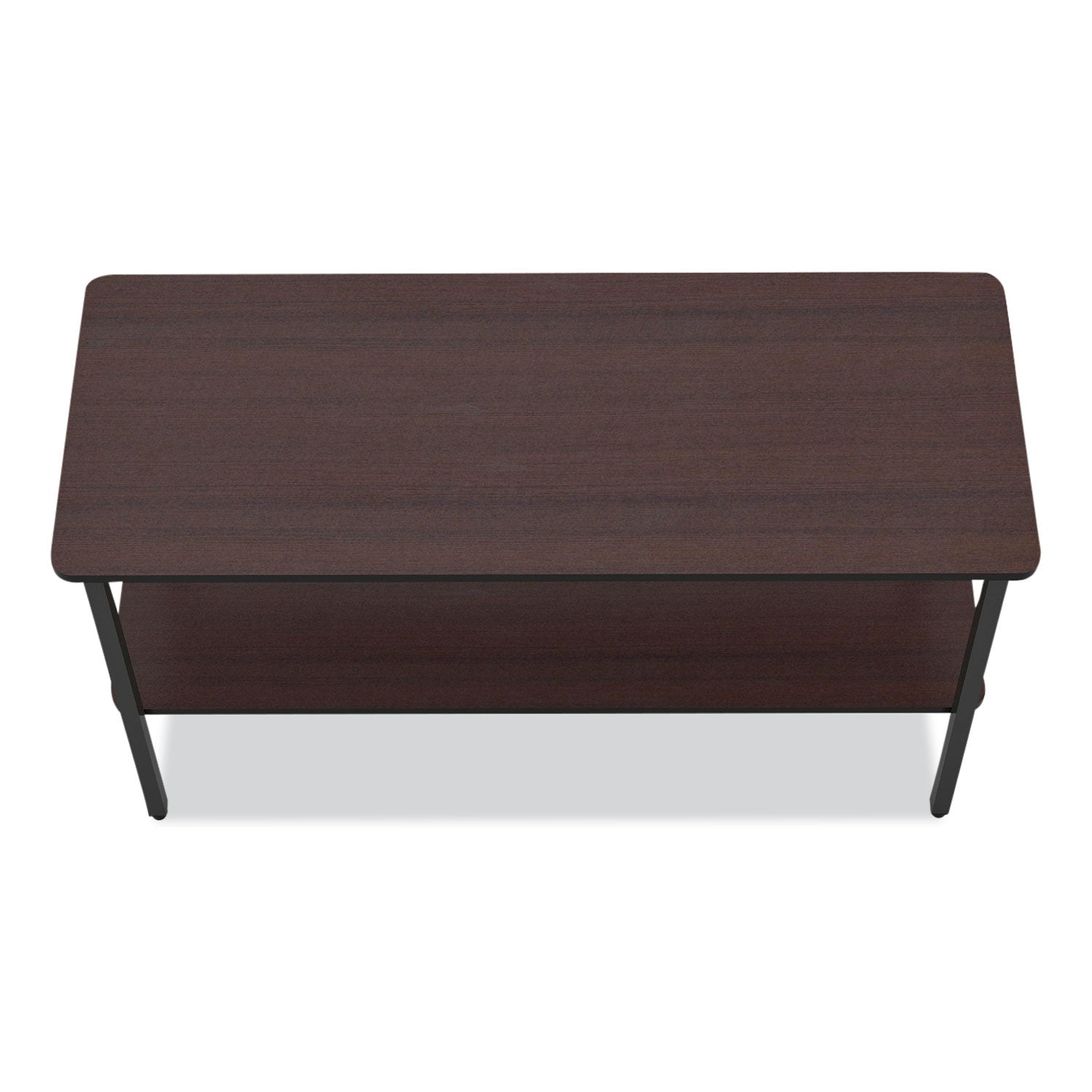 OfficeWorks One-Shelf Utility Table, Rectangular, 47.25" x 17.7" x 29.5", Walnut Top, Black Base/Legs