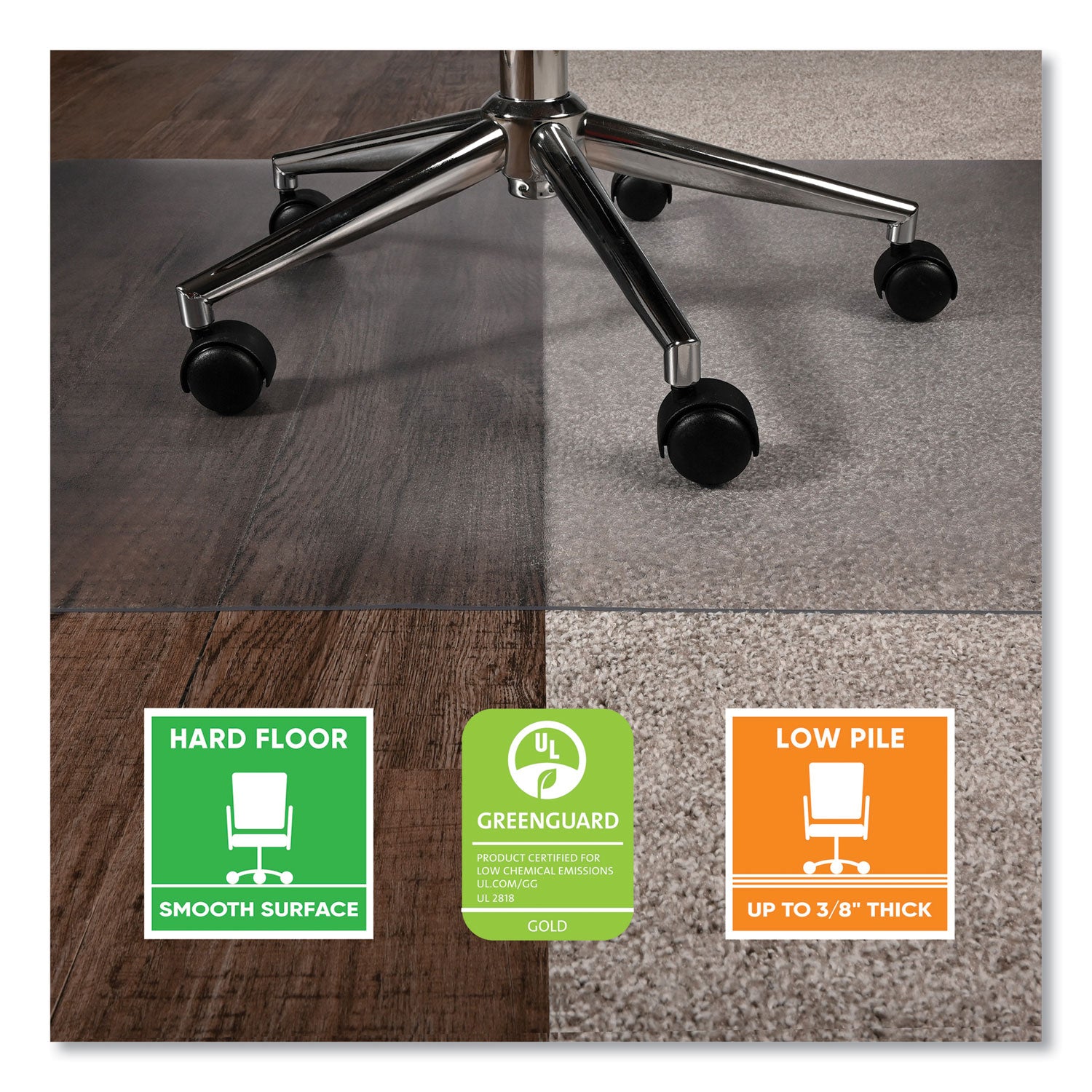 SuperGrip Chair Mat, Rectangular, 48 x 36, Clear, Ships Rolled