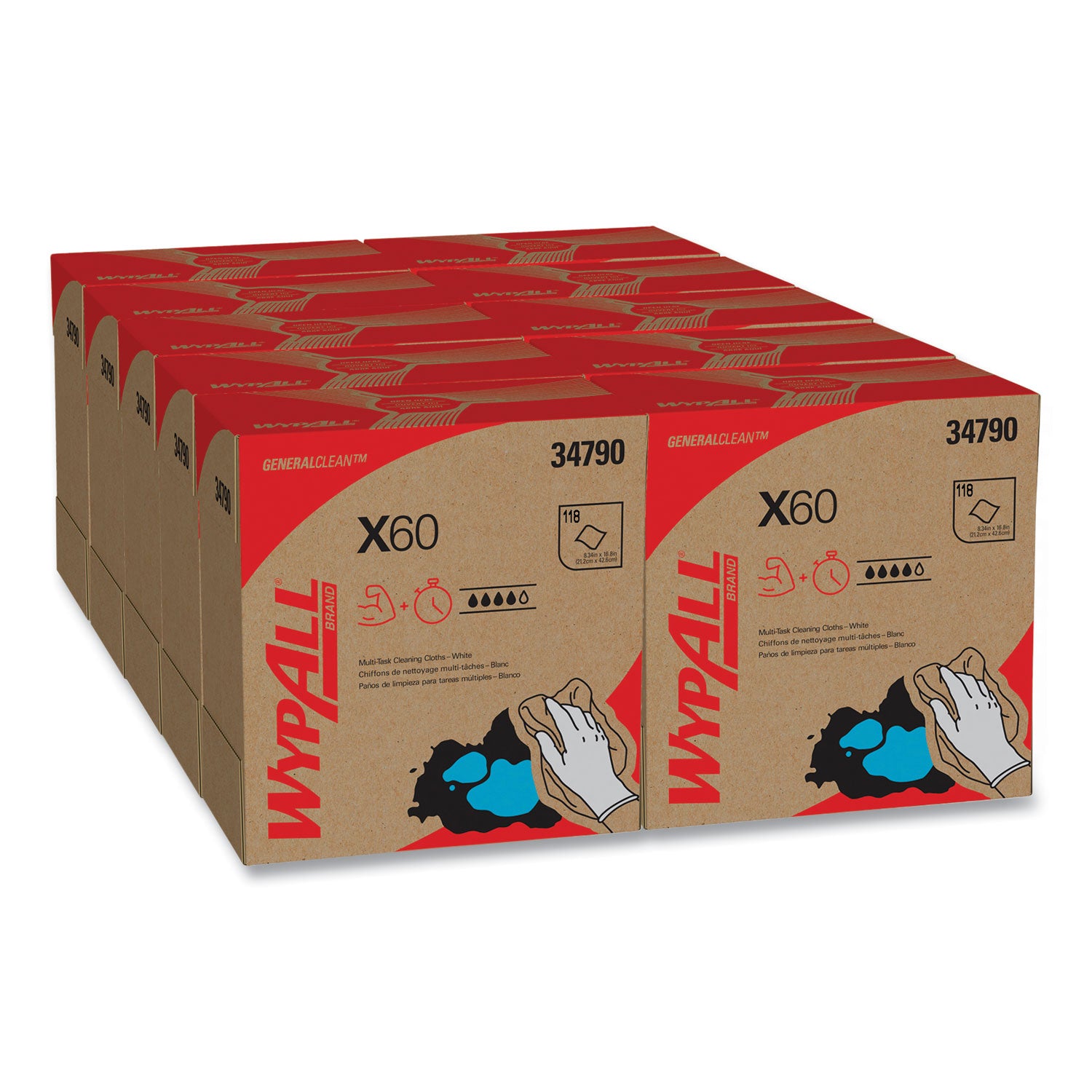 General Clean X60 Cloths, POP-UP Box, 8.34 x 16.8, White, 118/Box, 10 Boxes/Carton - 