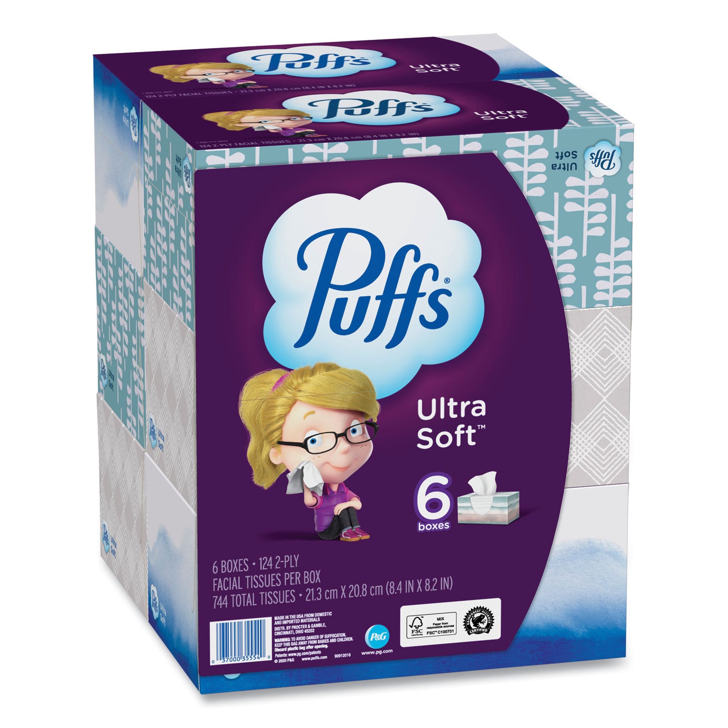 Ultra Soft Facial Tissue, 2-Ply, White, 124 Sheets/Box, 6 Boxes/Pack, 4 Packs/Carton