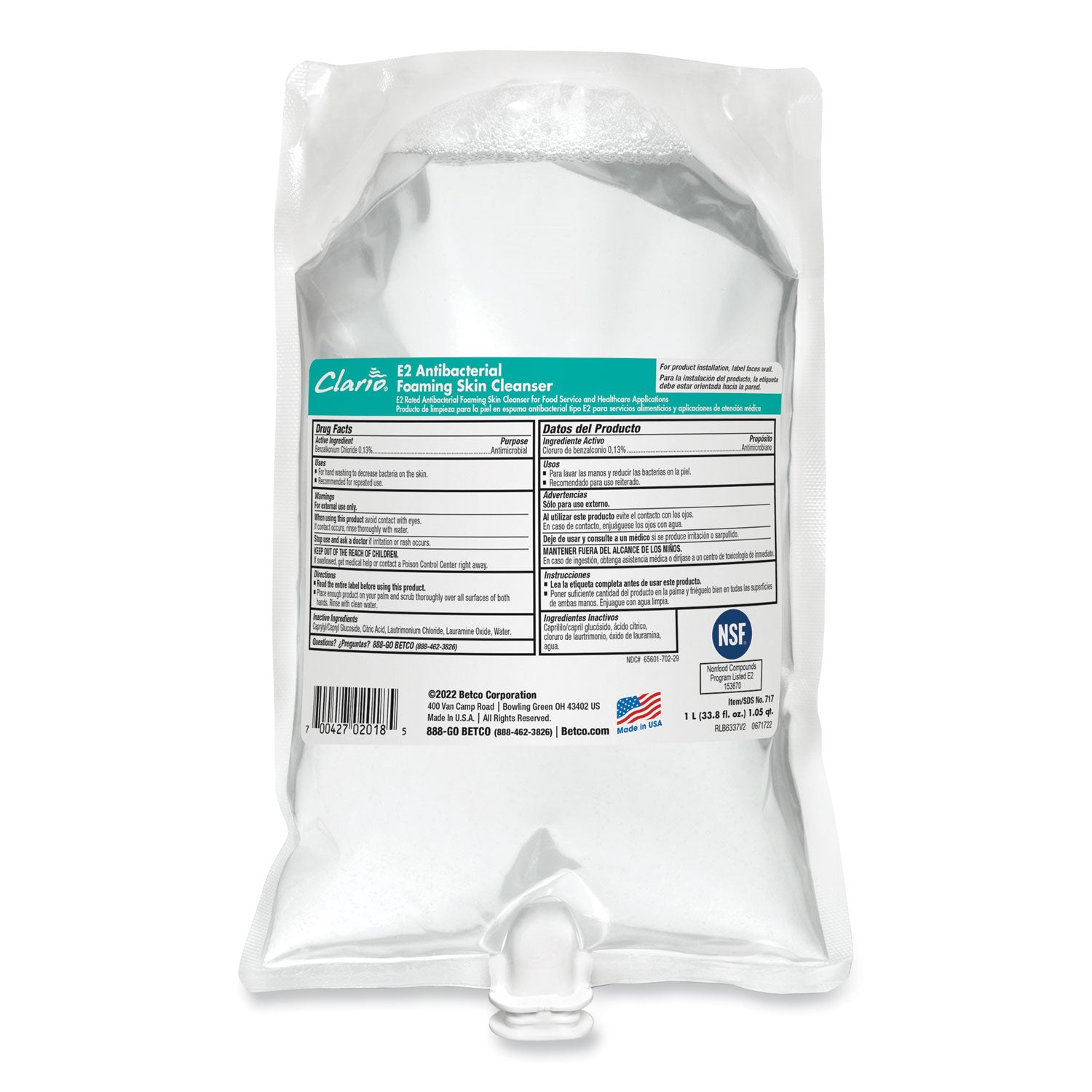 e2-antibacterial-foaming-skin-cleanser-fragrance-free-1000-ml-refill-bag-6-carton_bet7172900 - 1