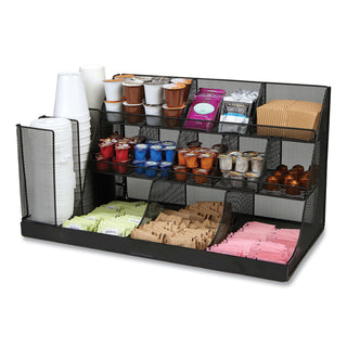 Network Collection 14-Compartment Coffee Cup and Condiment Countertop Organizer, 11.61 x 23.9 x 12.76, Black