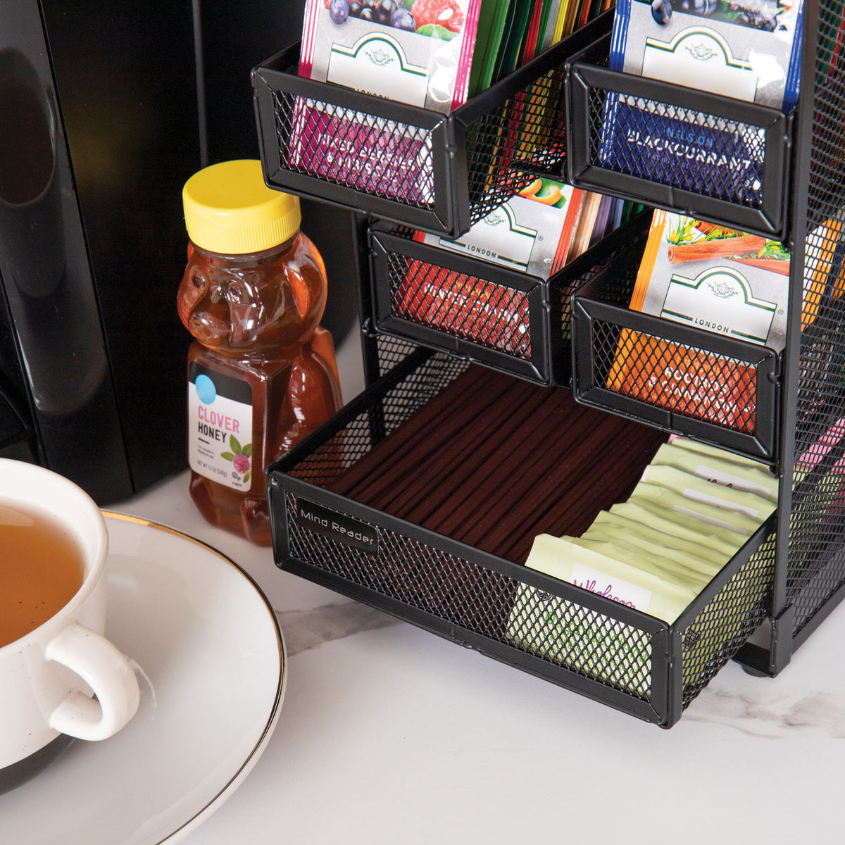 Network Collection 5-Compartment Tea Countertop Organizer, 6.75 x 7 x 10, Black