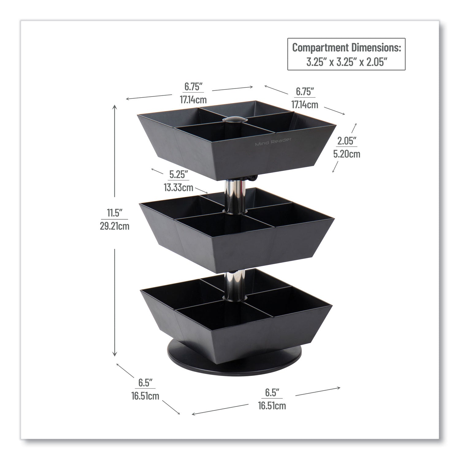 Anchor Collection 3-Tier 12-Compartment Tea and Condiment Carousel Countertop Organizer, 6.75 x 6.75 x 11.5, Black