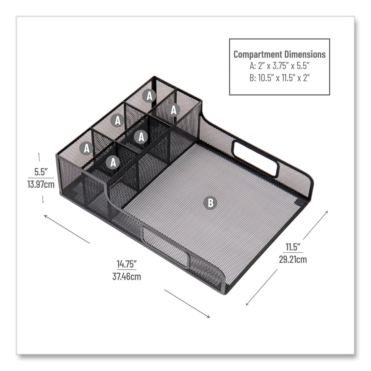 Network Collection Utensil, Napkin and Plate Countertop Organizer, 11.5 x 14.75 x 5.5, Metal, Black