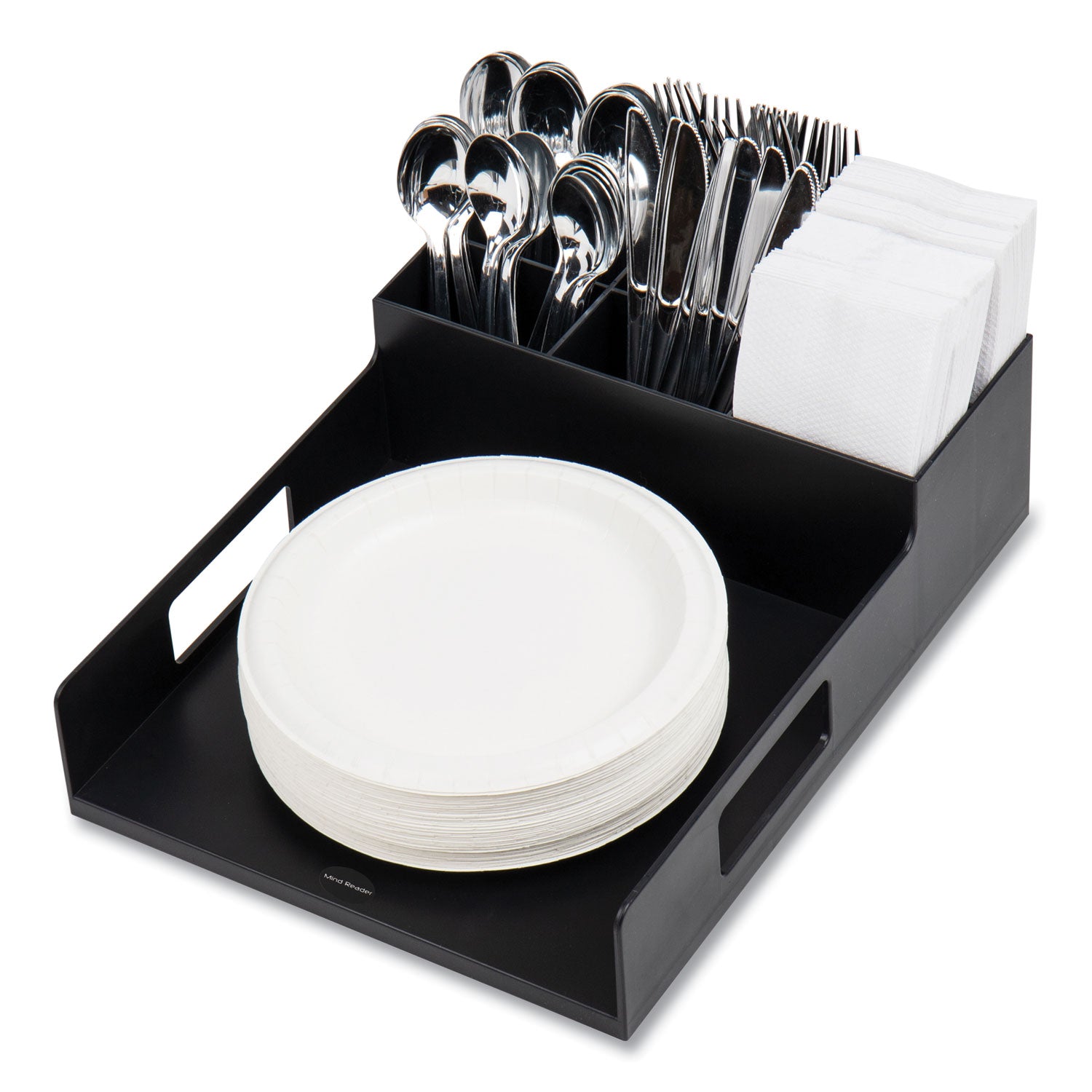 Network Collection Utensil, Napkin and Plate Countertop Organizer, 15.2 x 11.5 x 4.45, Plastic, Black
