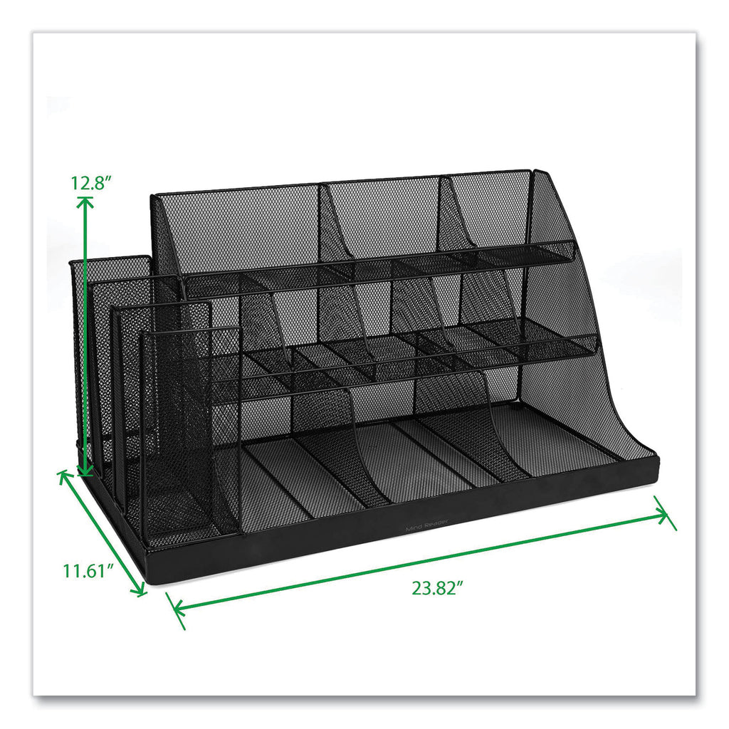 Network Collection 14-Compartment Coffee Cup and Condiment Countertop Organizer, 11.61 x 23.9 x 12.76, Black