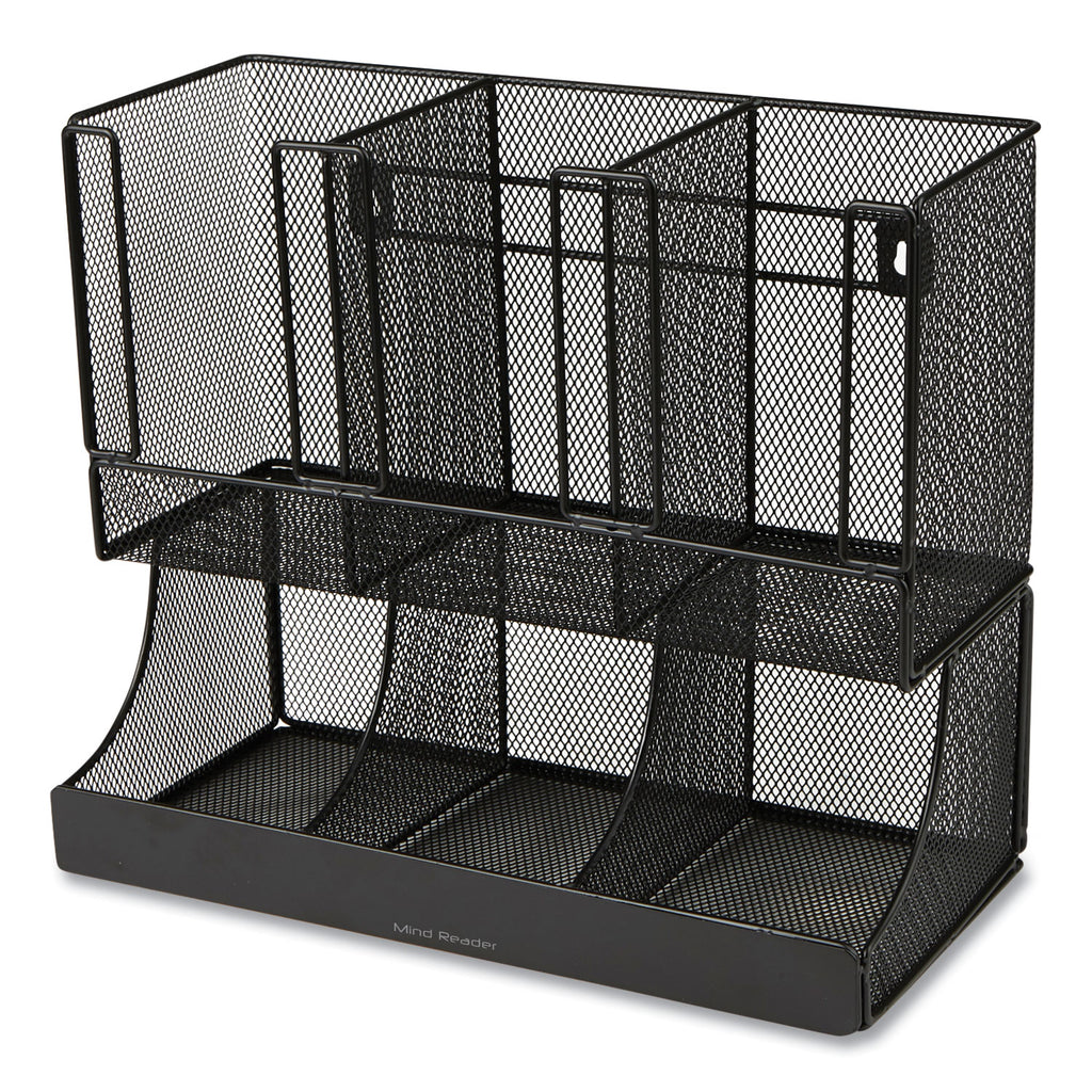 Network Collection 2-Tier 6-Compartment Coffee Cup and Condiment Countertop Organizer, 5 x 13 x 11.5, Black