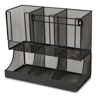Network Collection 2-Tier 6-Compartment Coffee Cup and Condiment Countertop Organizer, 5 x 13 x 11.5, Black