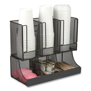 Network Collection 2-Tier 6-Compartment Coffee Cup and Condiment Countertop Organizer, 5 x 13 x 11.5, Black