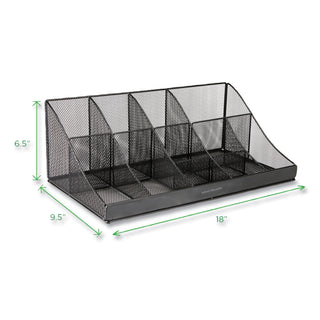 Network Collection 11-Compartment Coffee Cup and Condiment Countertop Organizer, 9.5 x 17.88 x 6.63, Black
