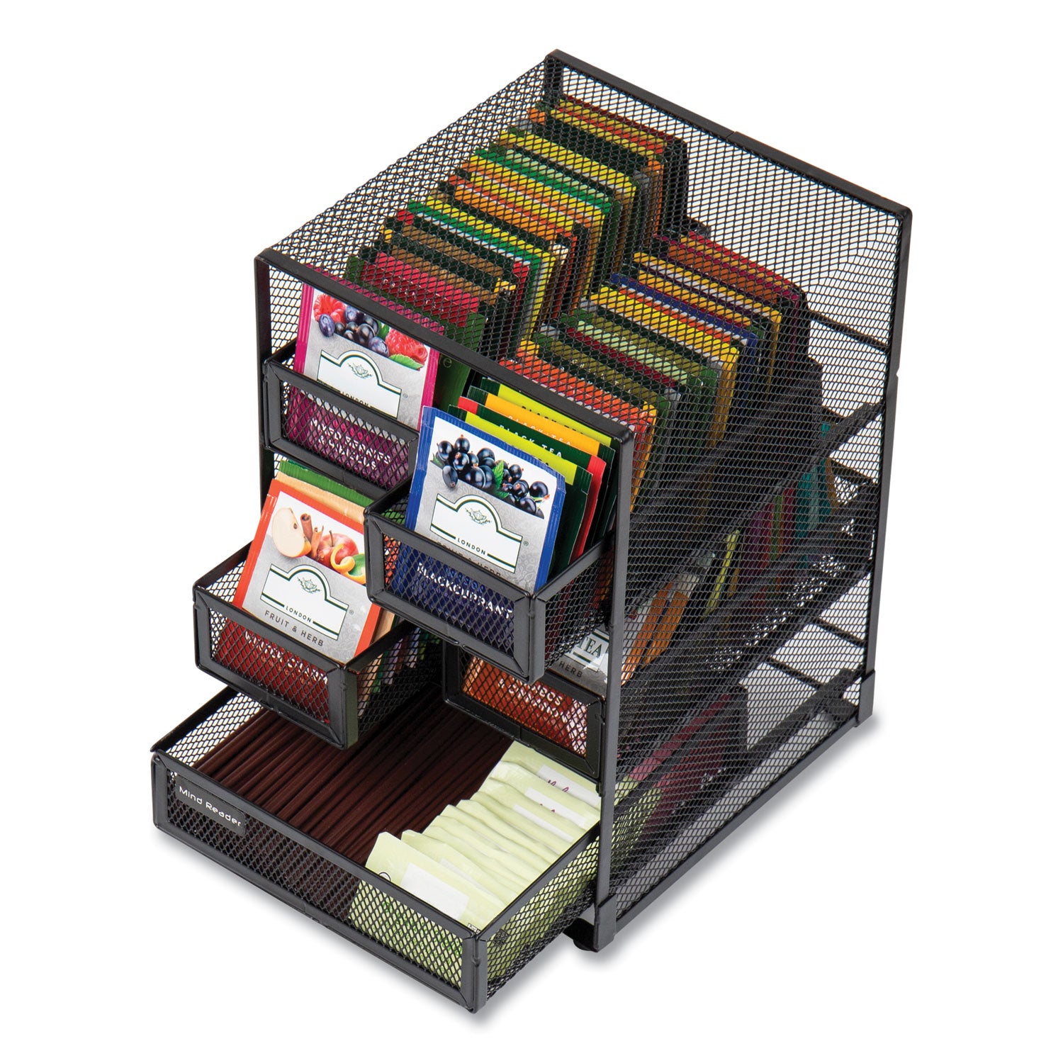 Network Collection 5-Compartment Tea Countertop Organizer, 6.75 x 7 x 10, Black