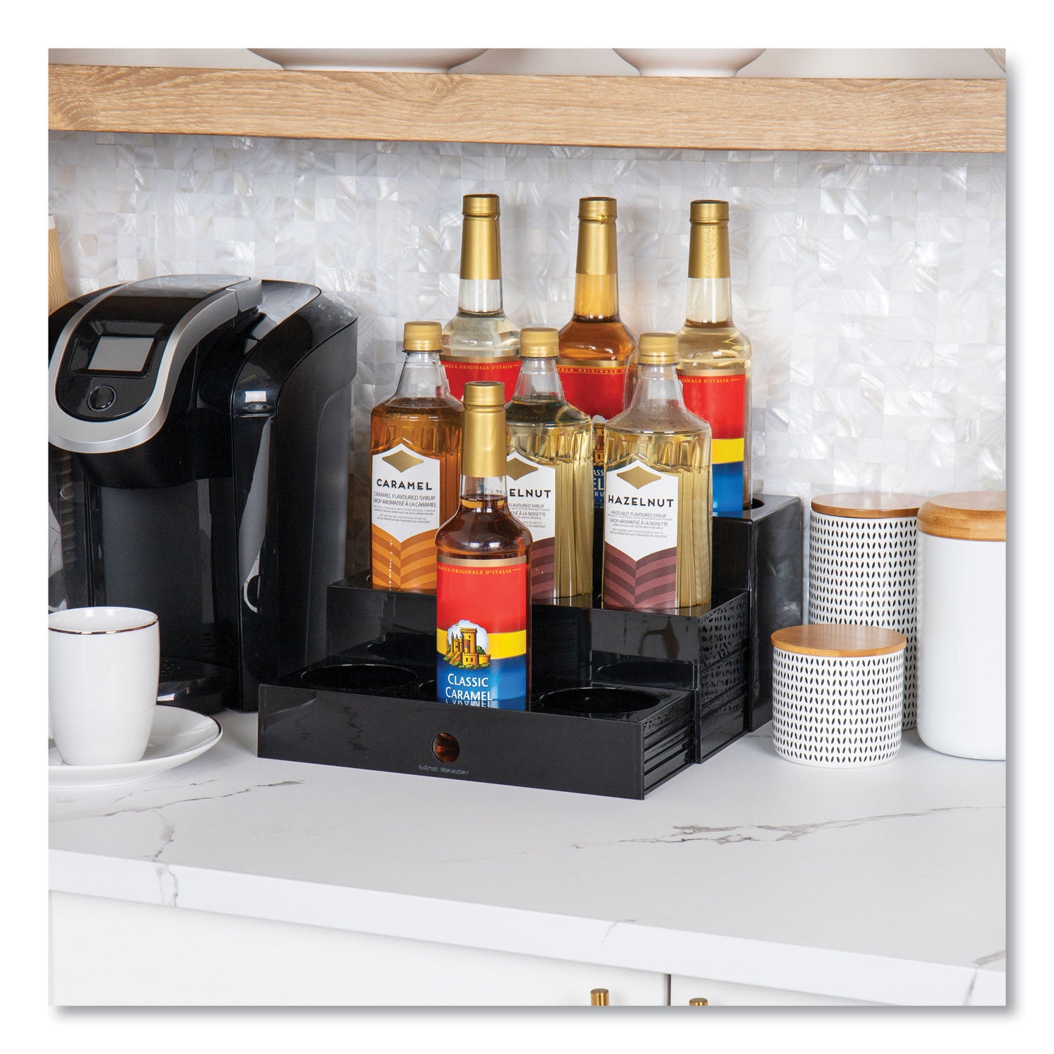 Mind Reader Foundation Collection 9-Compartment Nested Syrup Countertop Bottle Organizer, 12.5 x 5 x 7, Black