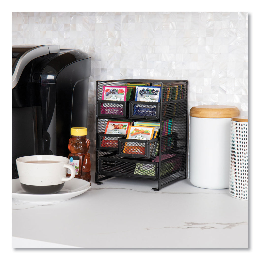 Network Collection 5-Compartment Tea Countertop Organizer, 6.75 x 7 x 10, Black