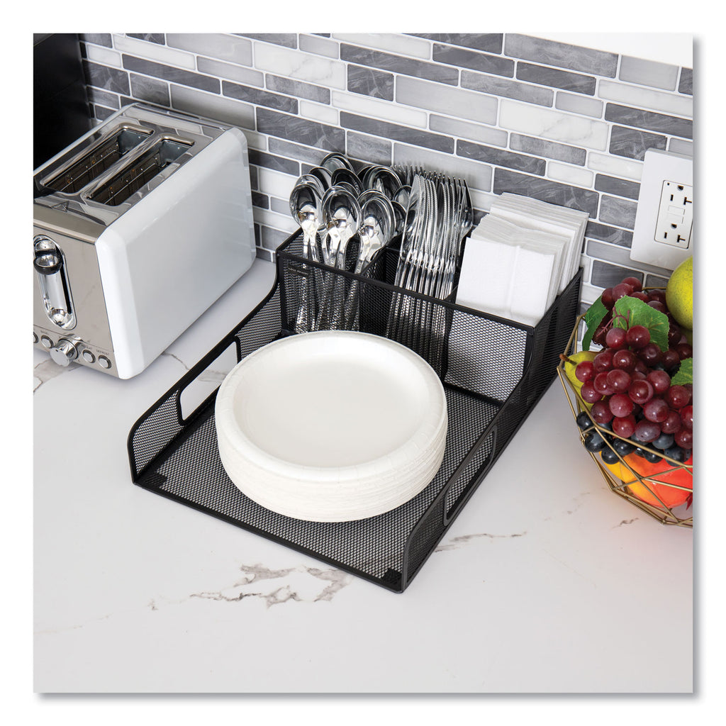 Network Collection Utensil, Napkin and Plate Countertop Organizer, 11.5 x 14.75 x 5.5, Metal, Black