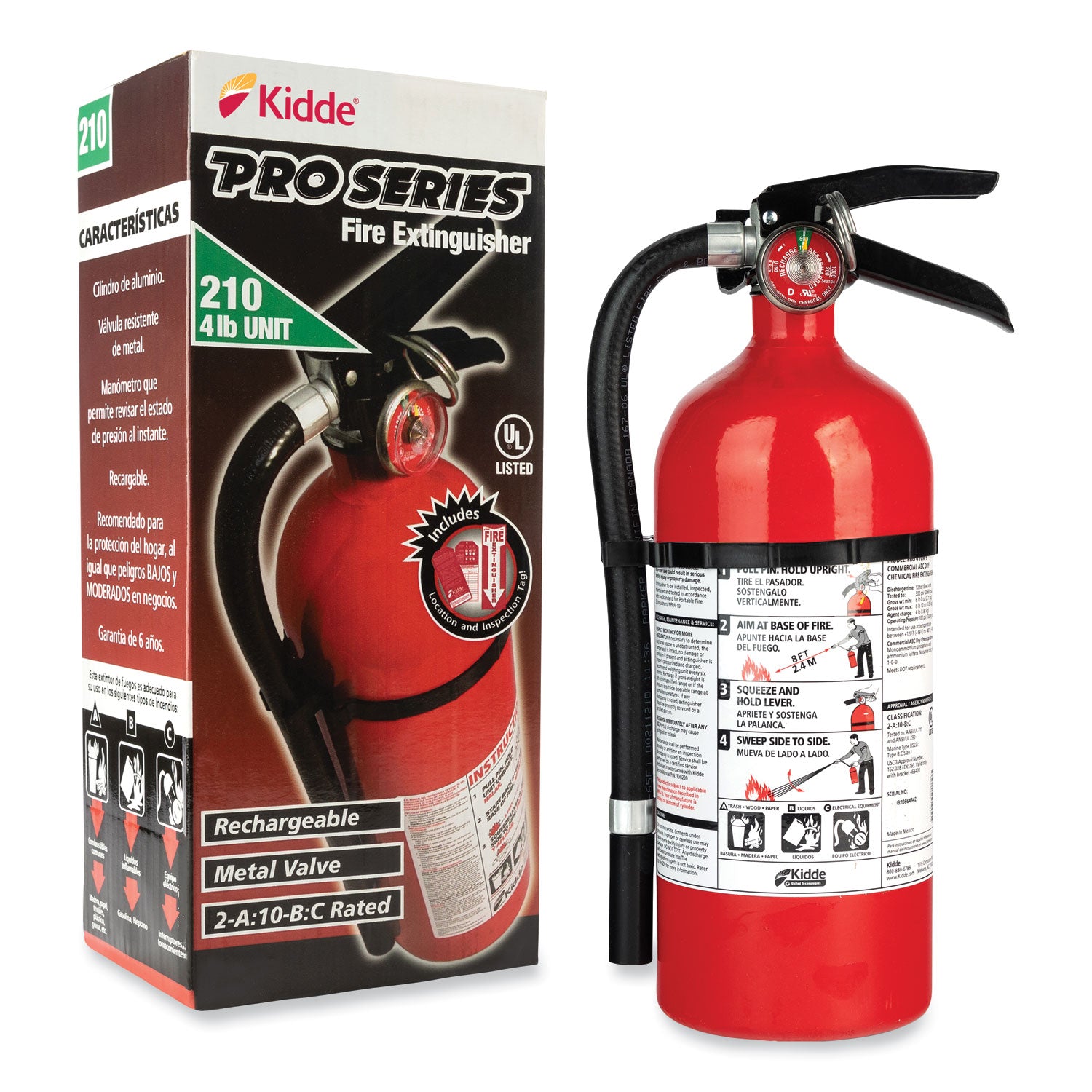 Pro 210 Fire Extinguisher, 2-A, 10-B:C, 4 lb - 