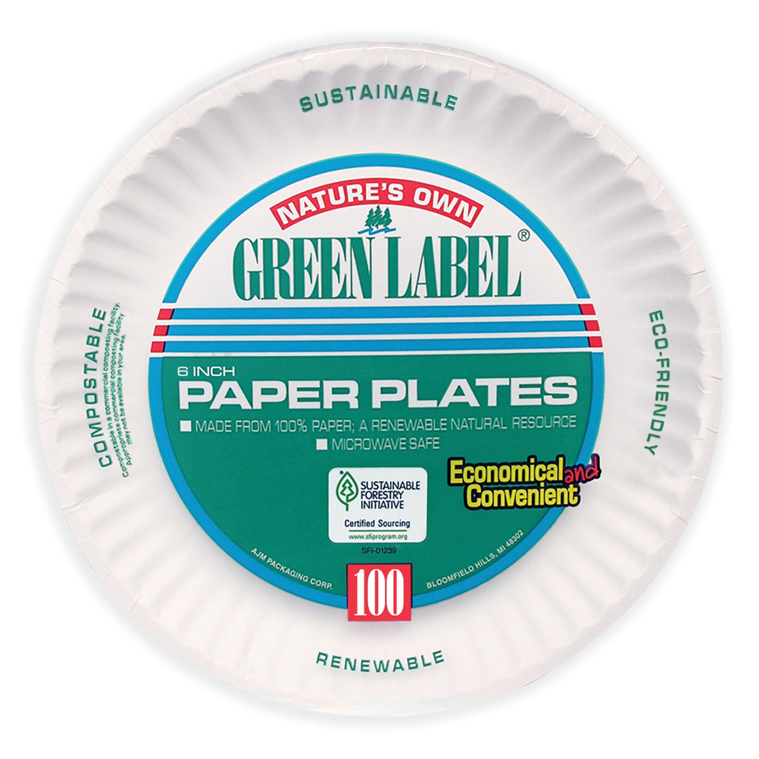 White Paper Plates, 6" dia, 100/Pack, 10 Packs/Carton - 