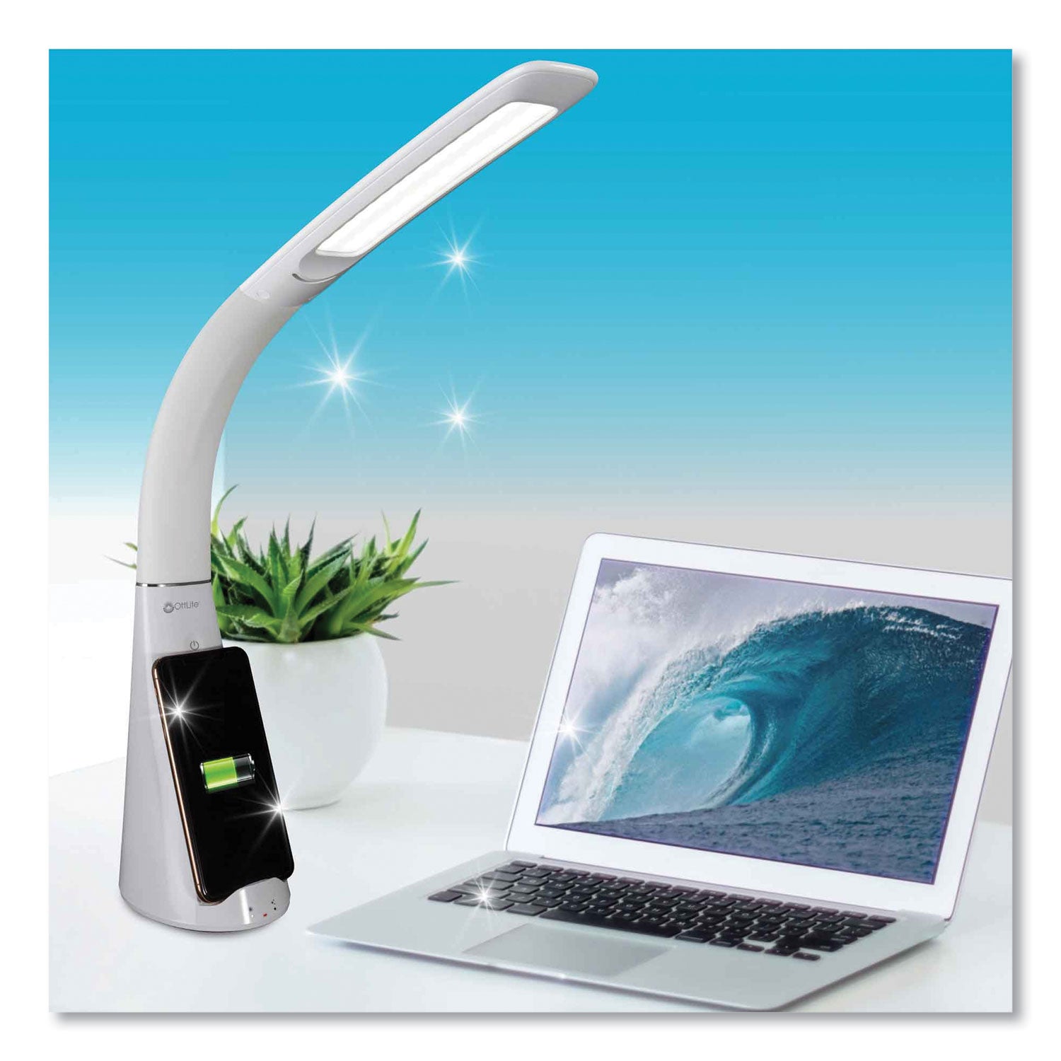 Wellness Series Sanitizing Purify LED Desk Lamp with Wireless Charging, 26" High, White, Ships in 4-6 Business Days