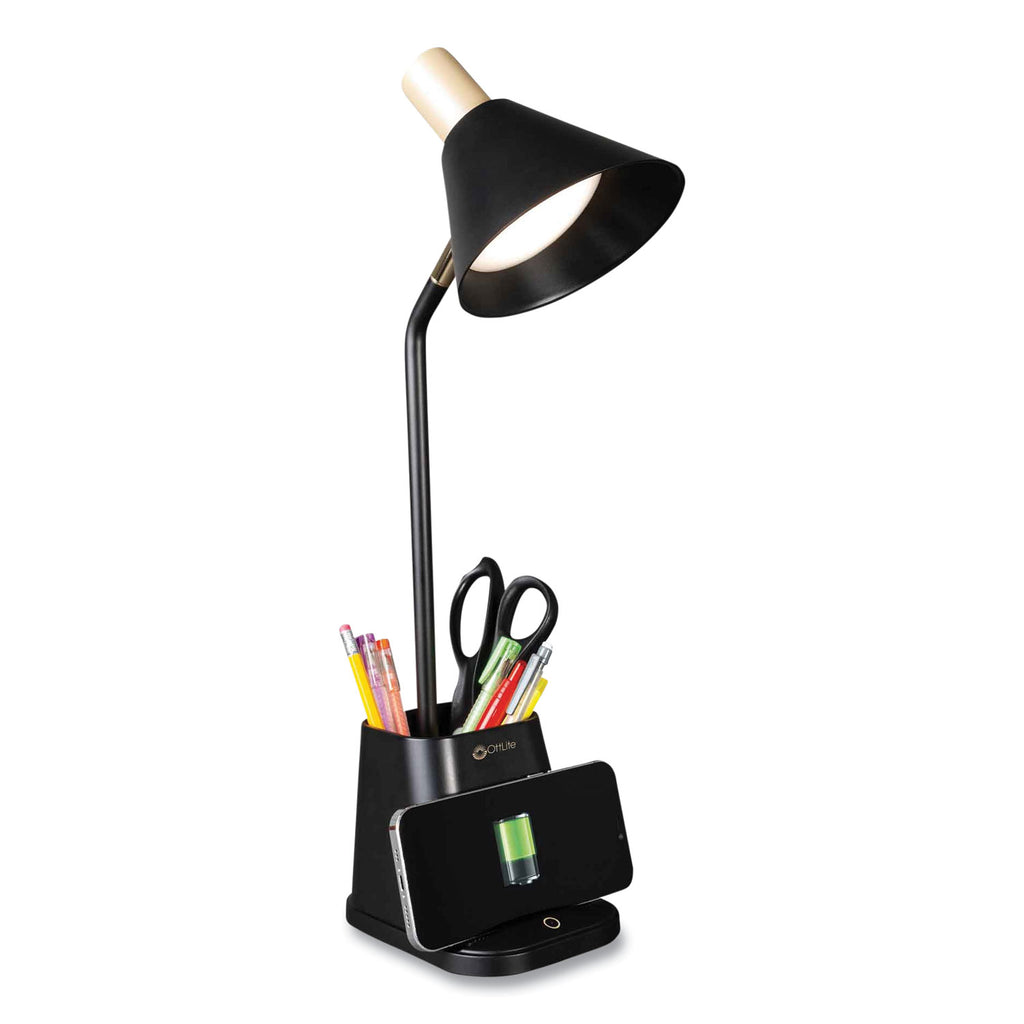 Wellness Series Merge LED Desk Lamp with Wireless Charging, 18.25" High, Black, Ships in 4-6 Business Days