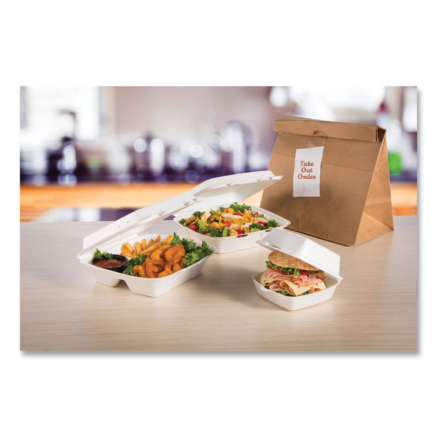 Foam Hinged Lid Containers, 3-Compartment, 9.25 x 9.5 x 3, White, 200/Carton