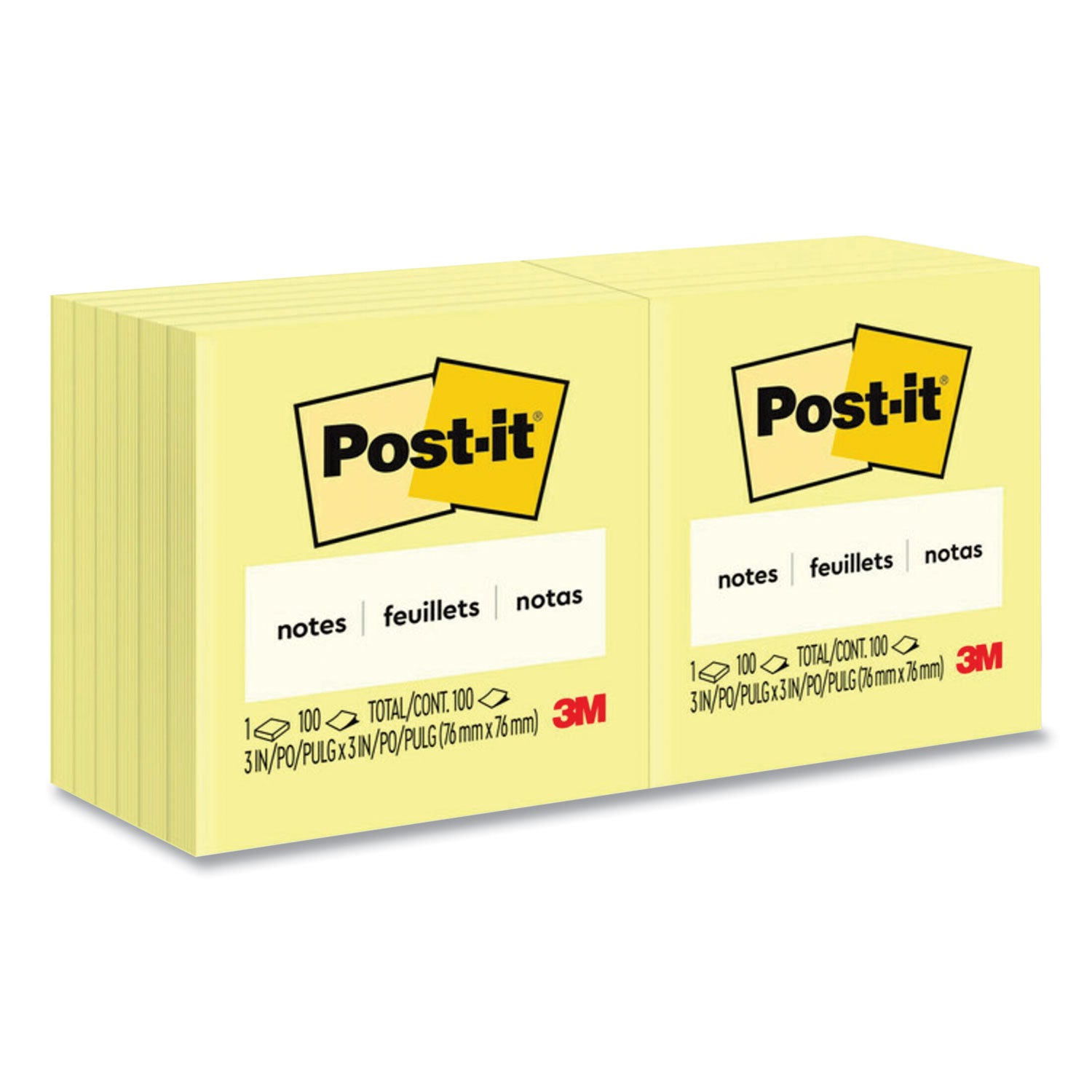 Original Pads in Canary Yellow, 3" x 3", 100 Sheets/Pad, 12 Pads/Pack - 