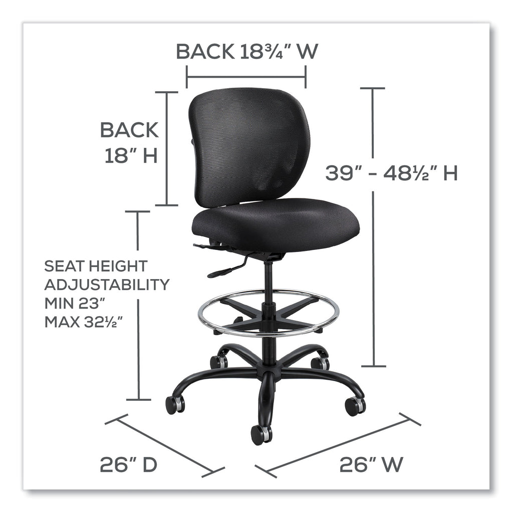 Vue Heavy-Duty Extended-Height Stool, Supports Up to 350 lb, 23" to 32.5" Seat Height, Black Vinyl Seat, Black Base