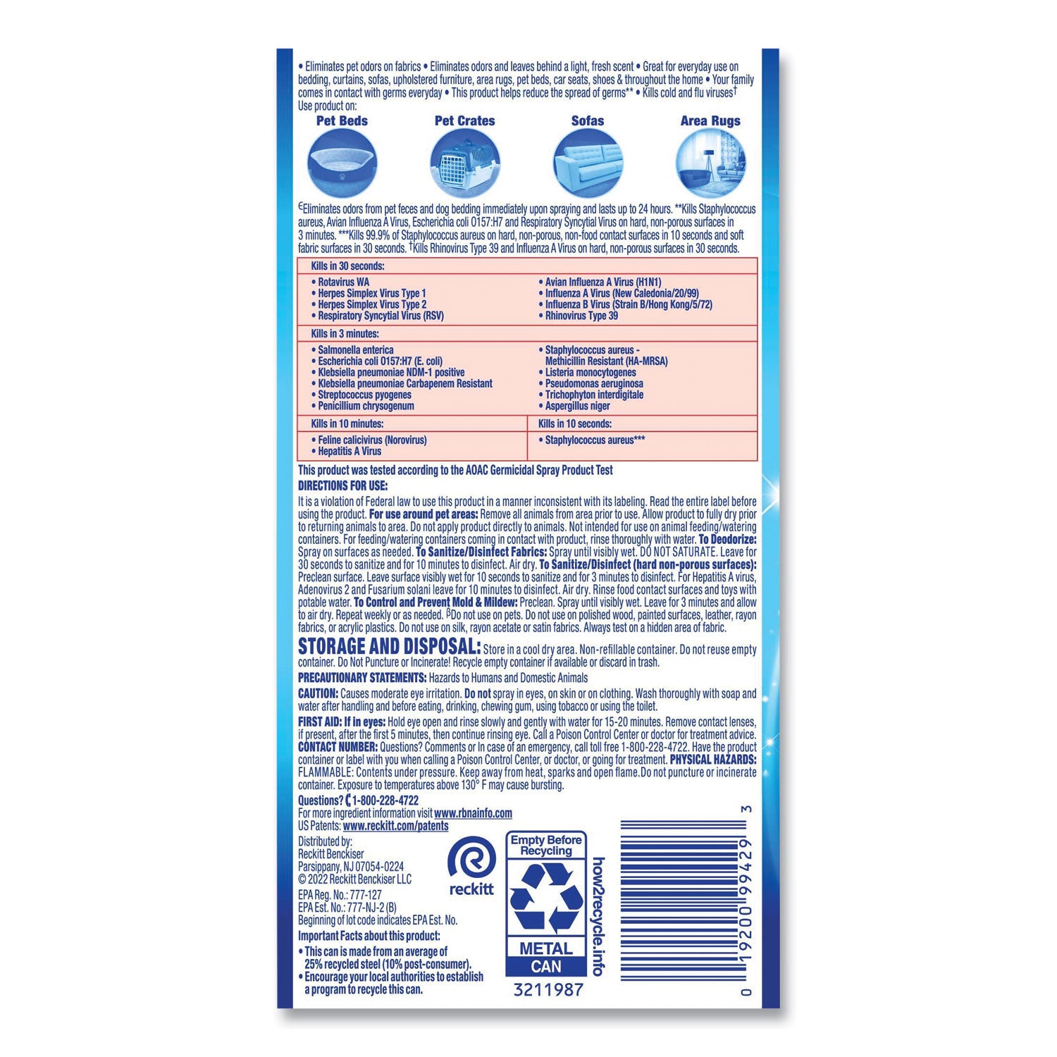 Disinfectant Spray II Pet Odor Eliminator, Fresh, 15 oz Aerosol Spray, 12/Carton
