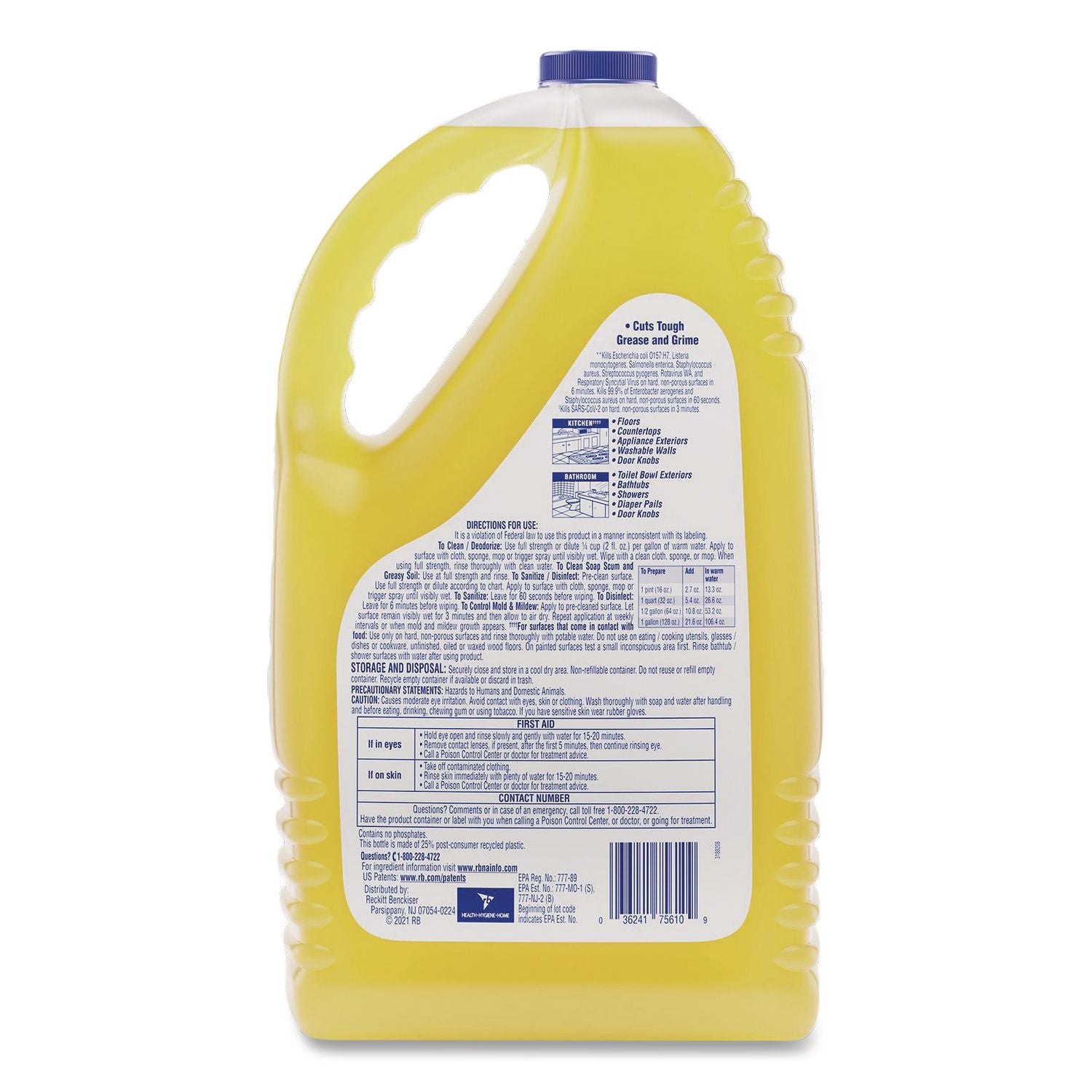 Clean and Fresh Multi-Surface Cleaner, Sparkling Lemon and Sunflower Essence, 144 oz Bottle, 4/Carton