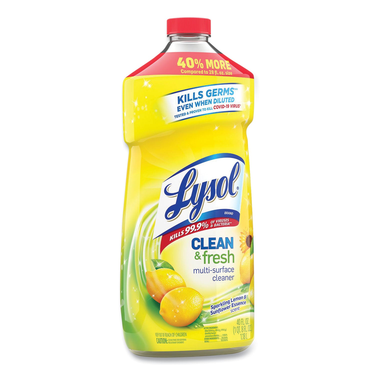 Clean and Fresh Multi-Surface Cleaner, Sparkling Lemon and Sunflower Essence Scent, 40 oz Bottle - 