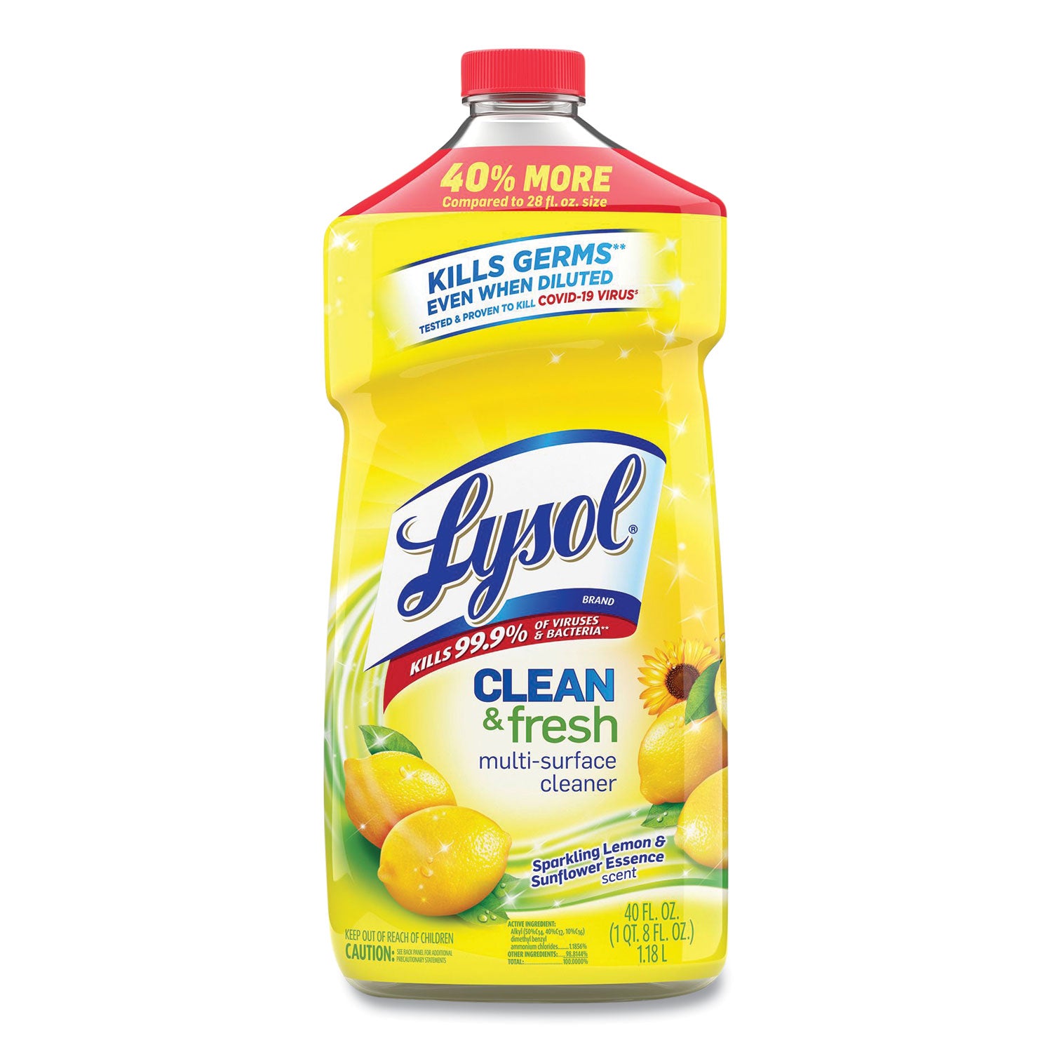 Clean and Fresh Multi-Surface Cleaner, Sparkling Lemon and Sunflower Essence Scent, 40 oz Bottle - 