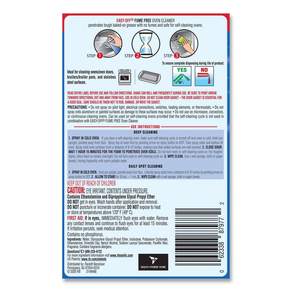 Fume-Free Oven Cleaner, Lemon Scent 14.5 oz Aerosol Spray, 12/Carton
