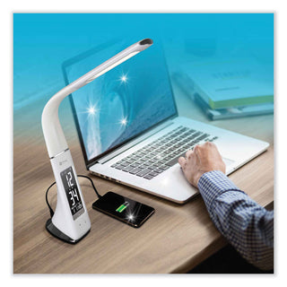 Wellness Series Sanitizing Thrive LED Desk Lamp with Clock, 10" to 18.75", White, Ships in 4-6 Business Days