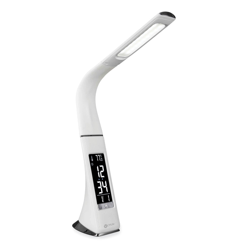Wellness Series Sanitizing Thrive LED Desk Lamp with Clock, 10" to 18.75", White, Ships in 4-6 Business Days