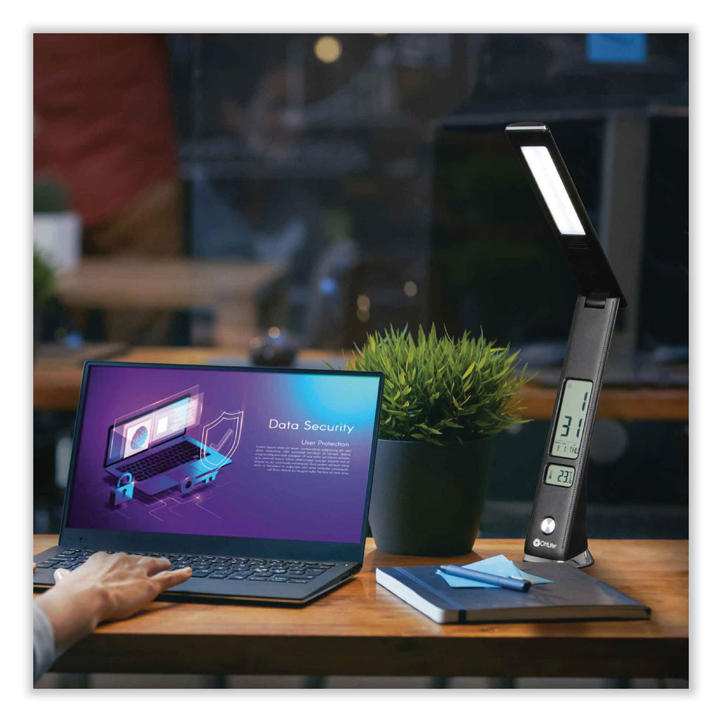 Wellness Series Rise LED Desk Lamp with Digital Display, 12" to 19" High, Black, Ships in 4-6 Business Days