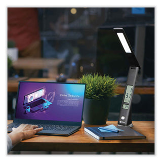 Wellness Series Rise LED Desk Lamp with Digital Display, 12" to 19" High, Black, Ships in 4-6 Business Days