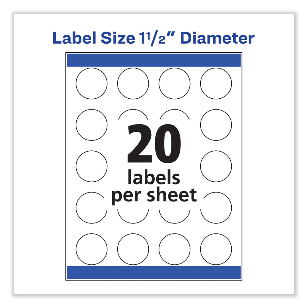 Vibrant Inkjet Color-Print Labels w/ Sure Feed, 1.5" dia, White, 400/PK