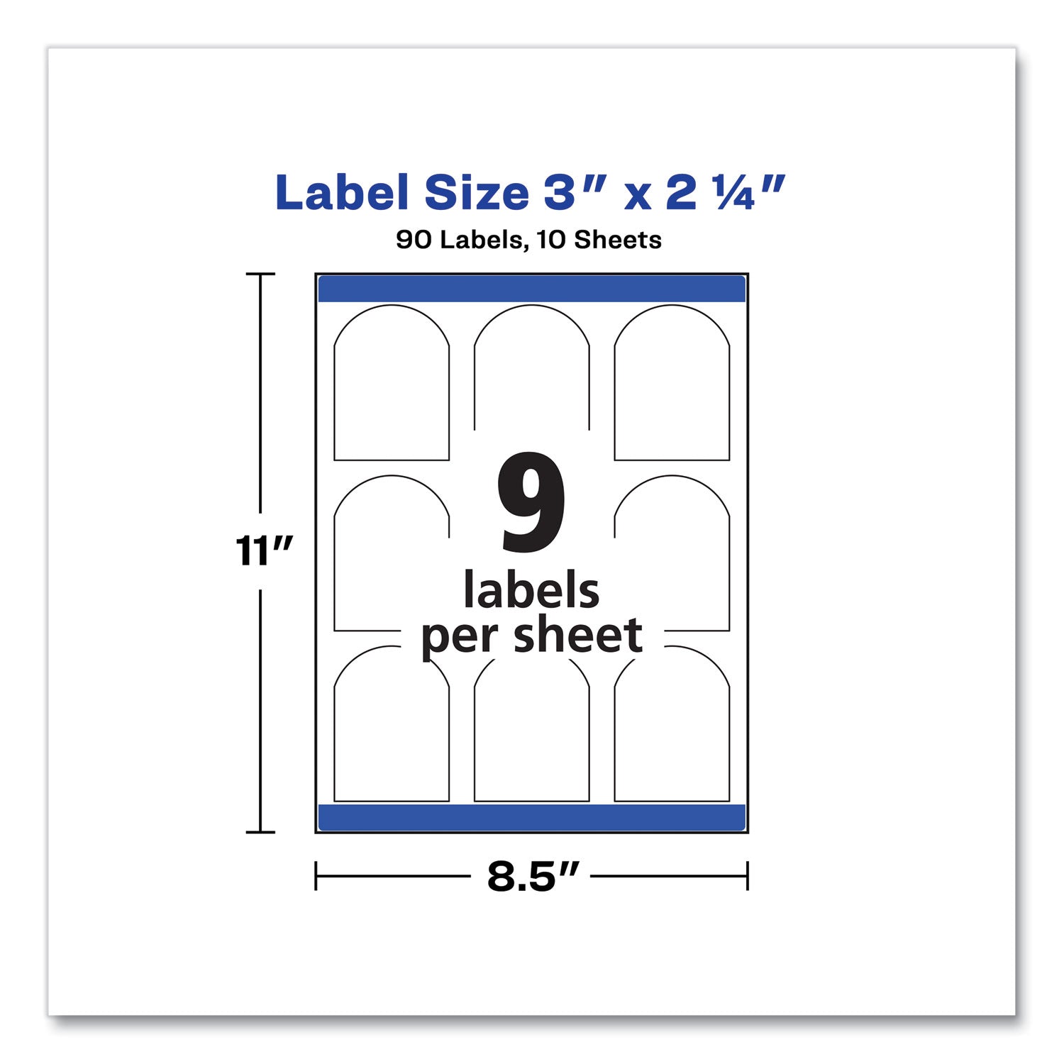 Textured Arched Print-to-the-Edge Labels, Laser Printers, 3 x 2.25, White, 9/Sheet, 10 Sheets/Pack - 