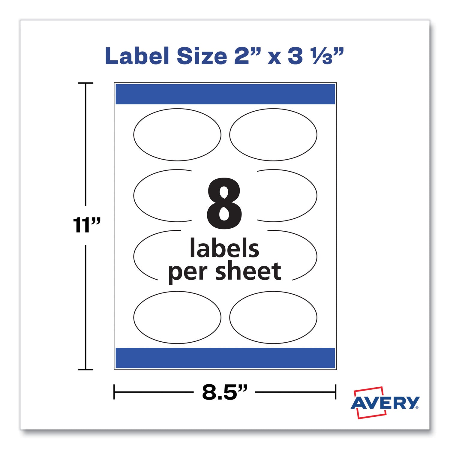 Oval Print-to-the-Edge Labels, 2 x 3.33, White, 8/Sheet, 10 Sheets/Pack - 