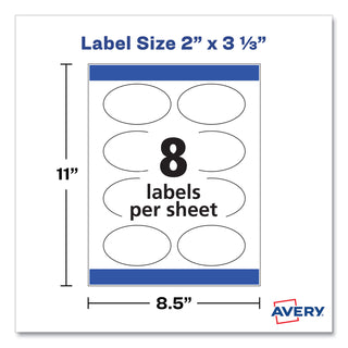 Oval Print-to-the-Edge Labels, 2 x 3.33, White, 8/Sheet, 10 Sheets/Pack