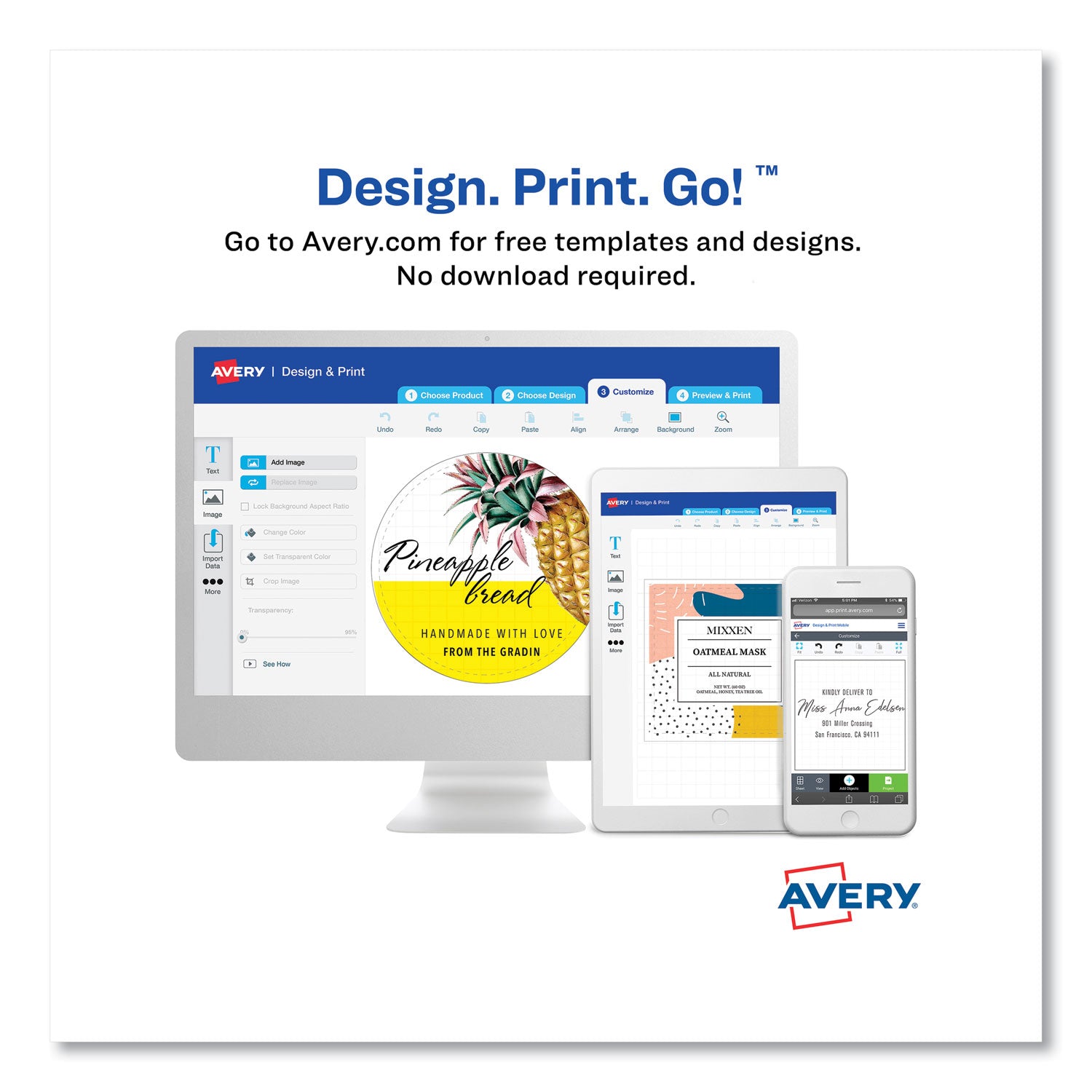 Oval Print-to-the-Edge Labels, 2 x 3.33, White, 8/Sheet, 10 Sheets/Pack