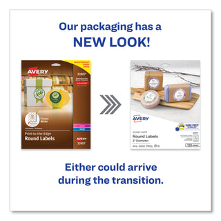 Print-to-the Edge Labels w/Scalloped Edge, 2 1/2" dia, Pearl Ivory, 72/PK - 