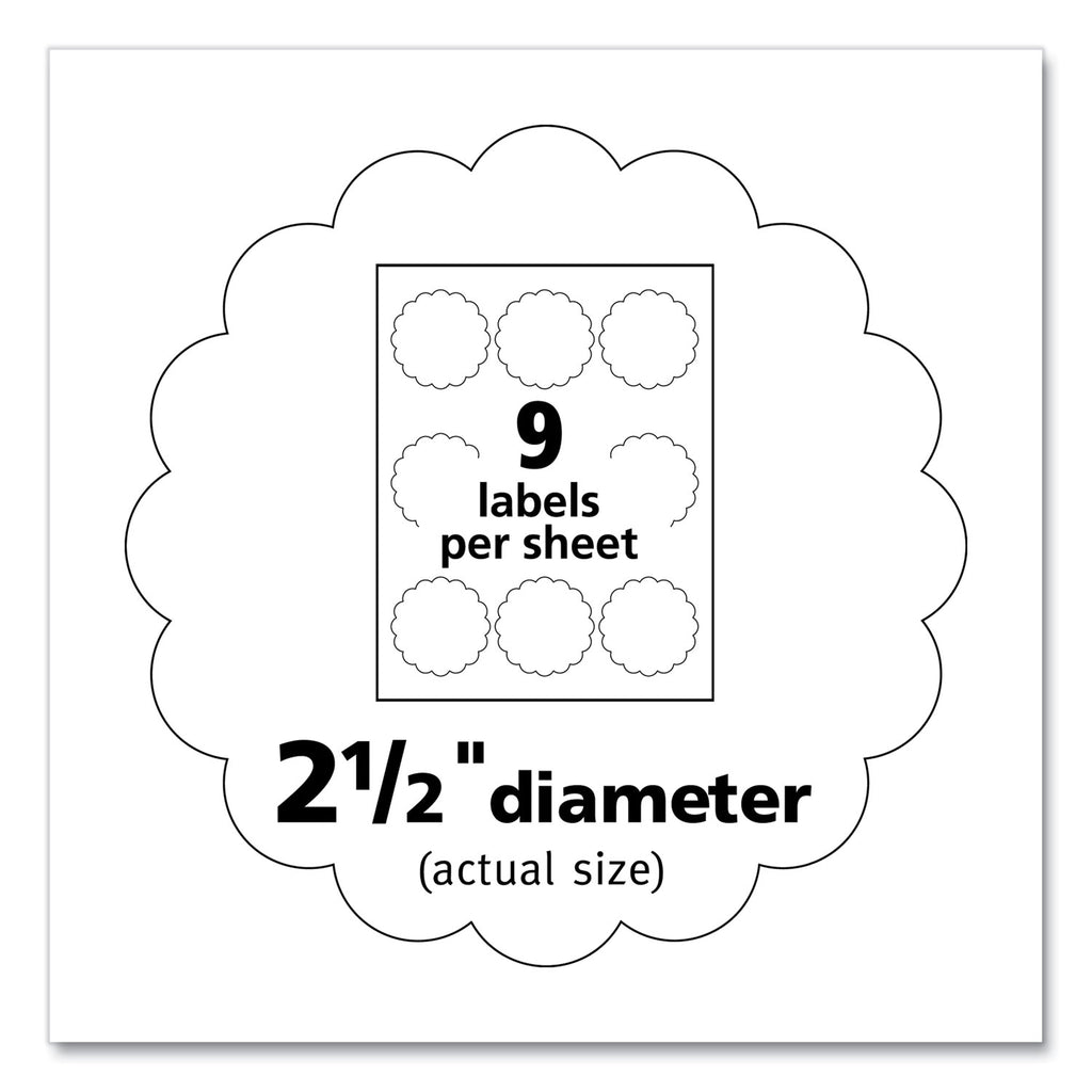 Print-to-the Edge Labels w/Scalloped Edge, 2 1/2" dia, Pearl Ivory, 72/PK - 