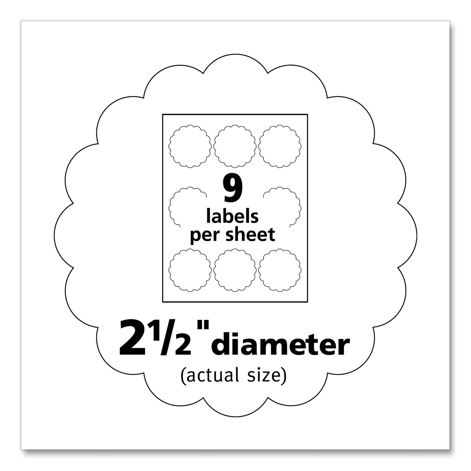 Print-to-the Edge Labels w/Scalloped Edge, 2 1/2" dia, Pearl Ivory, 72/PK - 