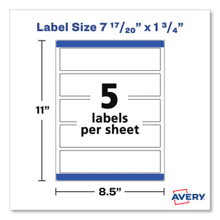 Rectangle Labels, Inkjet/Laser Printers, 7.85 x 1.75, Textured White, 5/Sheet, 10 Sheets/Pack