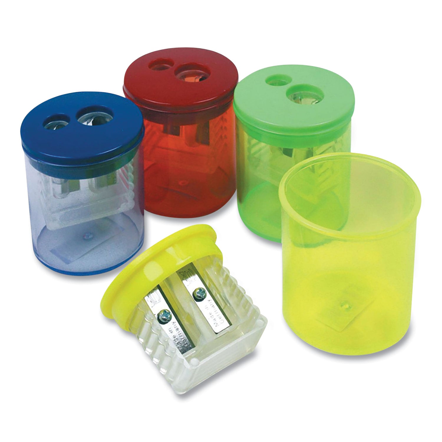 eisen-pencil-sharpener-two-hole-15-x-175-randomly-assorted-barrel-and-lid-colors_tpgesn51301 - 1