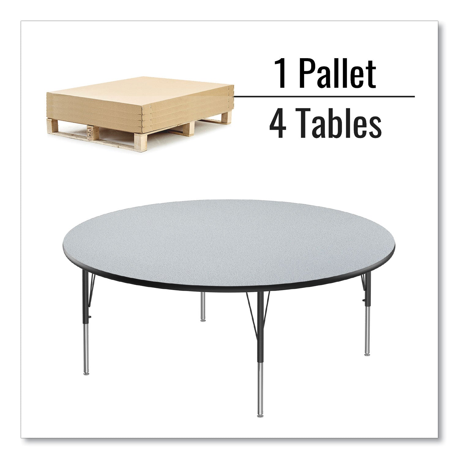 Height Adjustable Activity Table, Round, 60" x 19" to 29", Gray Granite Top, Black Legs, 4/Pallet, Ships in 4-6 Business Days